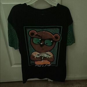Black and Green Kids Bear Graphic T-Shirt